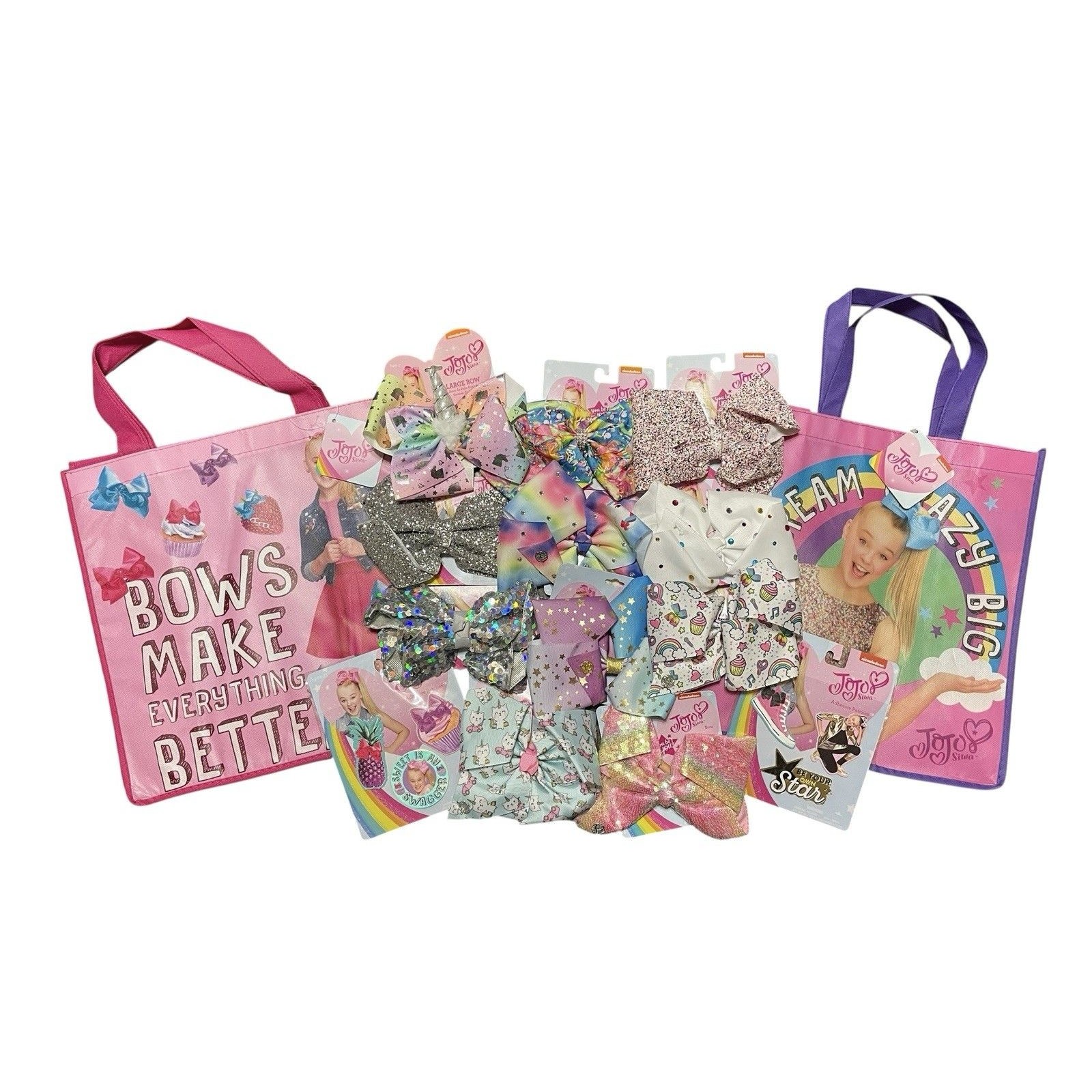 Jojo Siwa Hair Bows Tote Bags Patches Lot Of 15 Unicorn Foil Glitter Sequins New